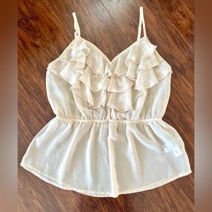 Forever 21 - Sheer Ivory Ruffle Button Tank - Size Small
